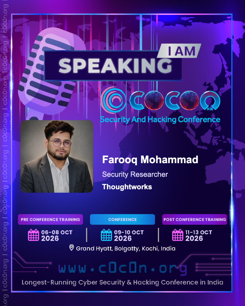 Farooq Mohammad speaking at c0c0n 2026 Security And Hacking Conference