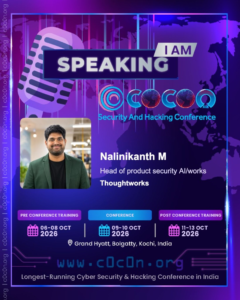 Nalinikanth M speaking at c0c0n 2026 Security And Hacking Conference
